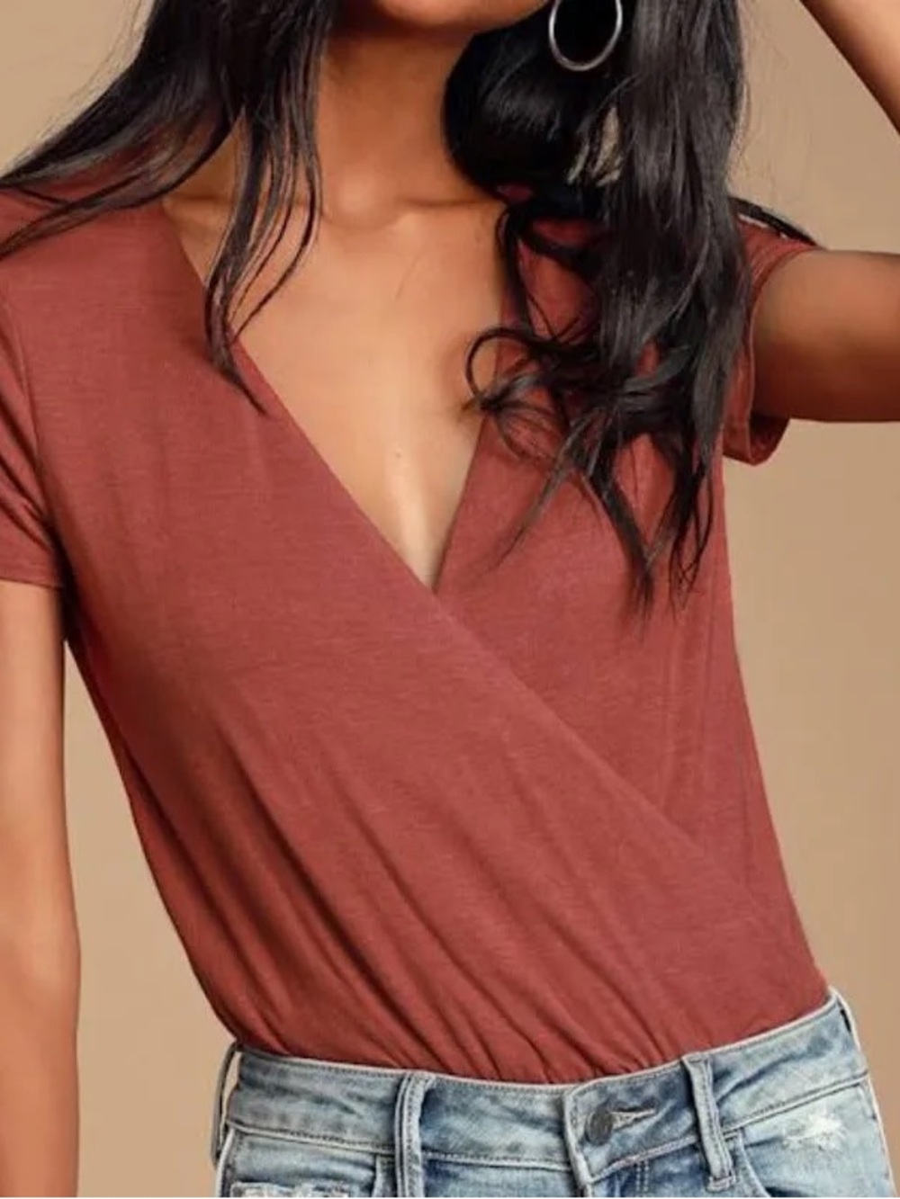 Rust Wrap Surplice Bodysuit